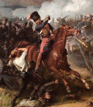 Painting by T J Barker of Cardigan arriving at the guns (detail)