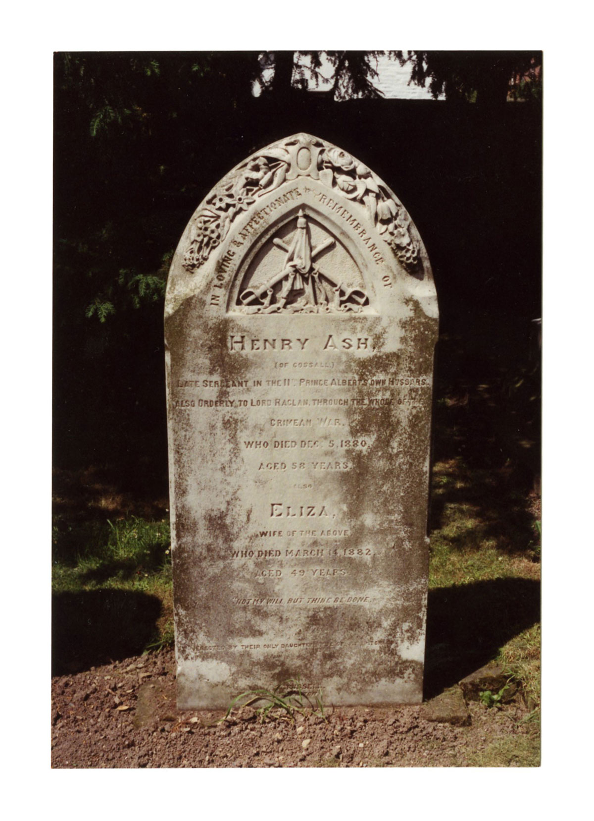 Photograph of Henry Ash's headstone in St. Catherine's churchyard, Cossall, near Ilkeston.
