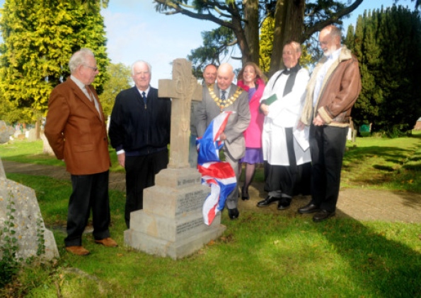 Photograph of the dedication of the restored Seth Bond Memorial
