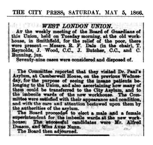 In 1866, Alfred Deason became the superintendent of the 'imbecile wards' of the new Poplar Union Workhouse. Click to enlarge.