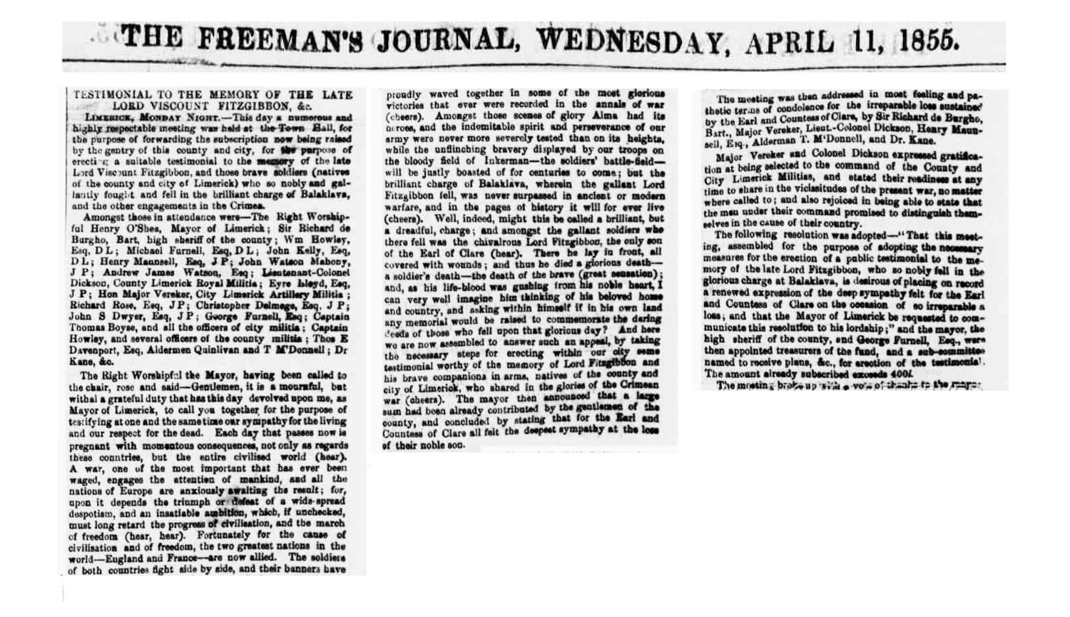 Testimonial to John Fitzgibbon, 1855. Click to enlarge.