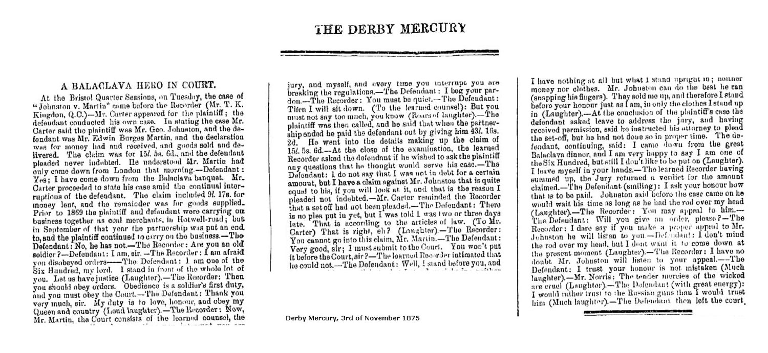 Edward Martin in Bristol Court, Derby Mercury 1875. Click to enlarge.