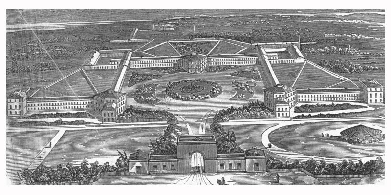 Engraving of Middlesex Lunatic Asylum 1843