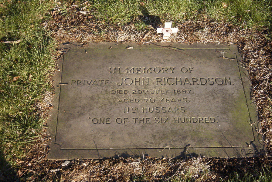 Memorial tablet to John Richardson, One of the 600,  in Philips Cemetery. Click to enlarge.