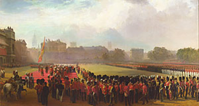 Painting by G H Thomas of the Presentation of Crimean Medals by Queen Victoria  